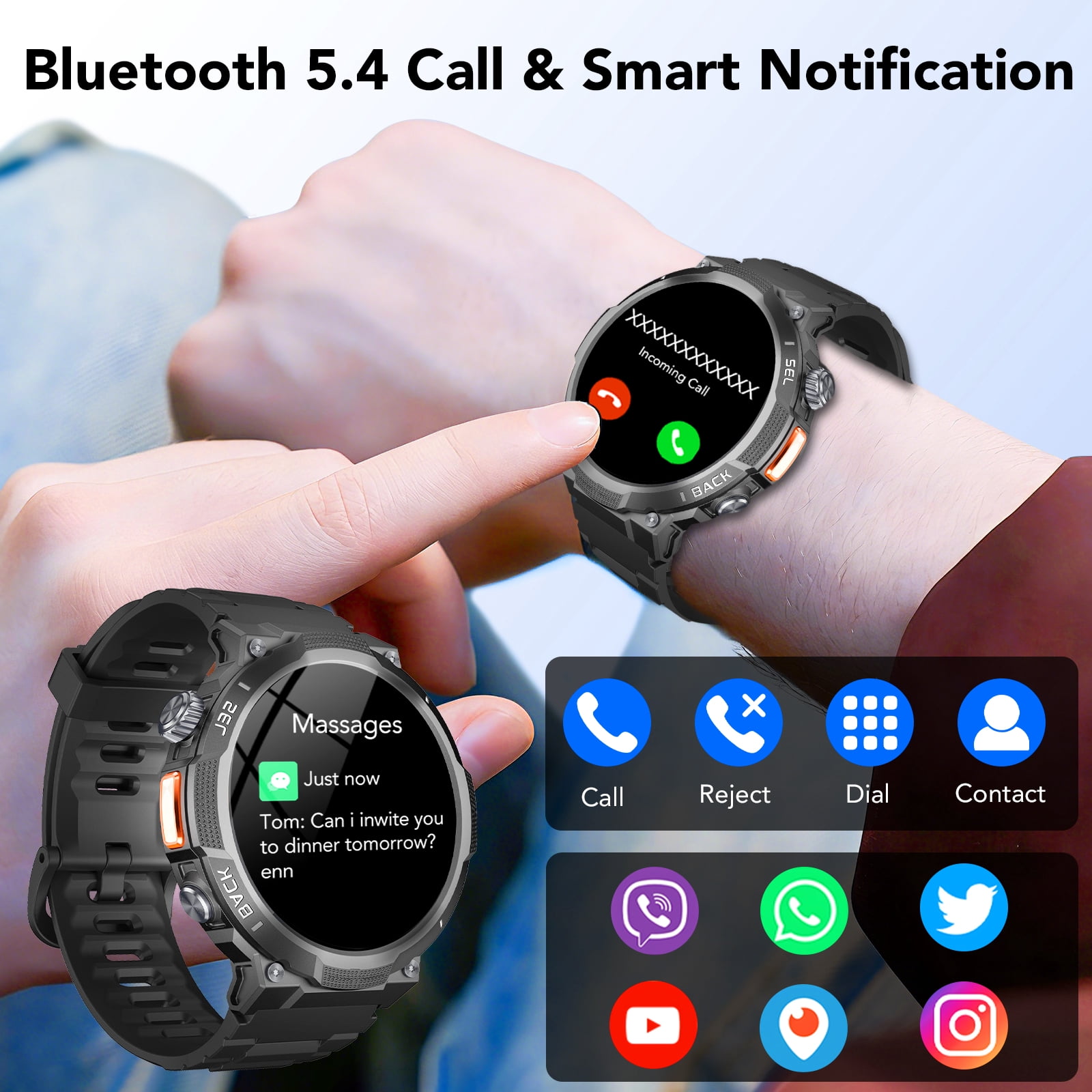 Smart Watch for Men, 1.53'' AMOLED Sport Smartwatch, 100 Day Standby Bluetooth 5.4 Call(Answer/Make Calls), 120+ Sport Modes IP68 Waterproof Smart Watch Fits for iPhone and Android, Black