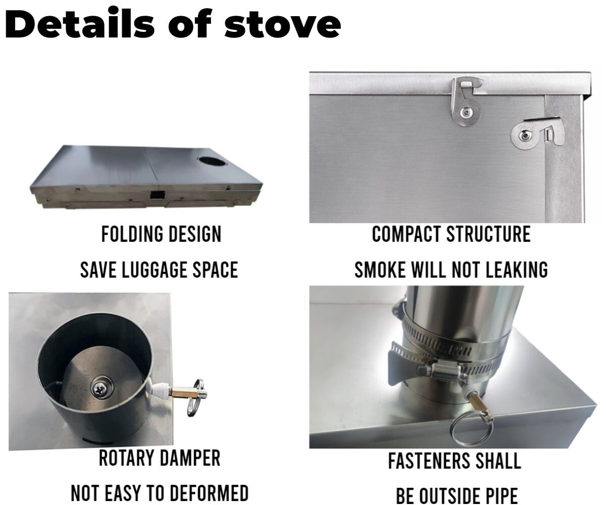 DANCHEL S6 Portable Folding Wood Stove Stainless Steel Hot Tent Stoves for Outdoor Camping Cooking