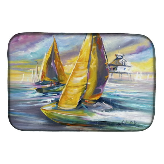 Caroline's Treasures Sailboat with Middle Bay Lighthouse Dish Drying Mat