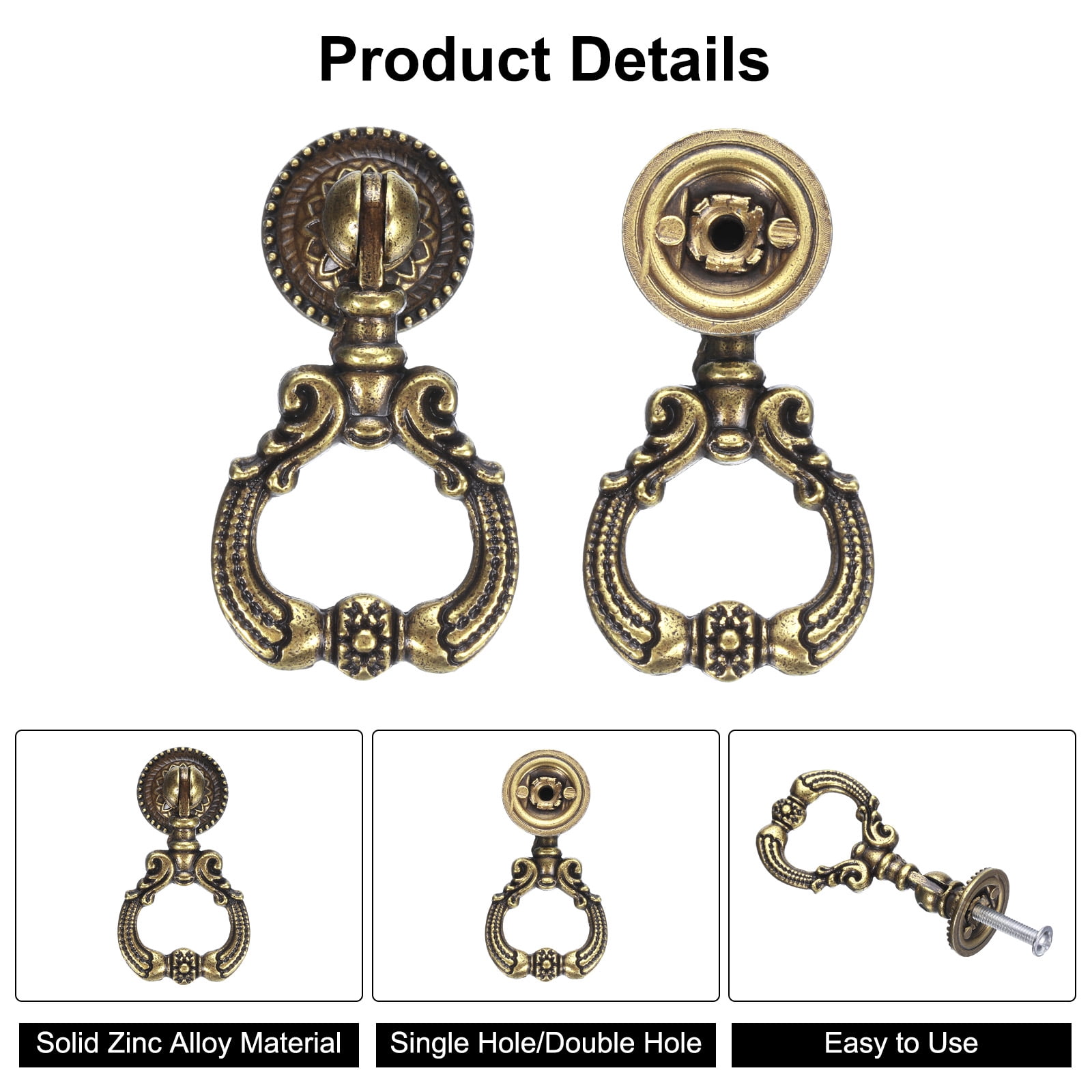Unique Bargains Drawer Pulls with Single Mounting Hole Zinc Alloy 2 Sets 2.1"