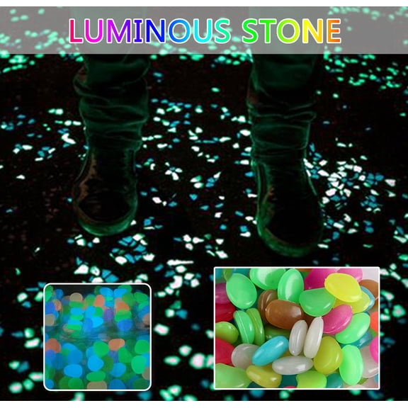 OEFNTAC 150PC Glow in The Dark Pebbles Luminous Stones Rocks for Garden Aquariums Outdoor Pathway Flower Bed Decoration Night Safety Walkway Lighting Home Decor 1in x 0.5in