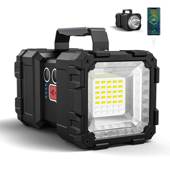 JODK Lampe de Poche Rechargeable Lumineuse, Projecteur Portable à Main 10000mAh 1200LM avec 3+4 Modes de Lumières LED, Lampe de Poche Étanche avec Sortie USB