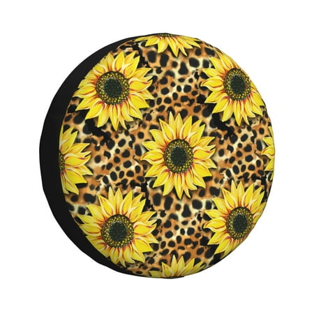 XMXY Sunflowers Leopard Background Spare Tire Cover, Universal Waterproof Cover for Jeep RV Tire Wheel Protection, 16 inch