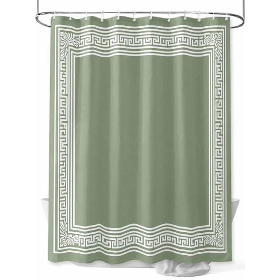 Shower Curtain Greek Key Design Shower Curtains for Bathroom, Waterproof Polyester Shower Curtain Set with Hooks, Standard Size 66" x 72" Sage Green