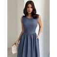 thumbnail image 6 of Dusty Blue Womens Sleeveless A-Line Maxi Dress, Fitted Waist, Elegant Formal Gown For Events, 6 of 6
