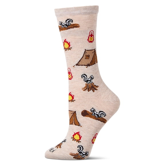 MeMoi Women's "Stinky Campsite" Rayon Blend Novelty Crew Sock - Womens - Female, 9-11, Ivory Heather