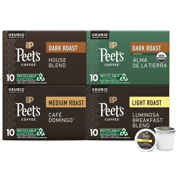 Peet,S Coffee Gifts, Dark, Medium, And Light Roast Keurig Coffee Pods Variety Pack - Luminosa Breakfast Blend, Café Domingo, Organic Alma De La Tierra, House Blend, 40 Count (4 Boxes Of 10 K-Cup