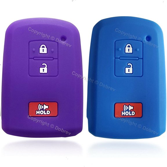2pcs DOBREV 3 Buttons Silicone Smart Key Case Rubber Cover Skin Fob Holder for 2013 2014 2015 2016 2017 TOYOTA Prius C Highlander Tacoma Land Cruiser SMART KEY REMOTE FOB HYQ14FBA (purple and blue)