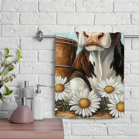 

ZFLMY Daisies Cow Cowboy Hat Absorbent Hand Towels 100% Polyester for Bathroom Hotel Gym and Spa Funny Kitchen Towels for Kitchens Bathrooms Showers 29.5x13.8 Inches 29.5x13.8in