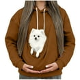 thumbnail image 4 of Womens Trendy Sweatshirts Pet Pouch Hoodie Loose Casual Drawstring Hooded Pullover Tops with Front Big Pocket (2XL, Brown), 4 of 5