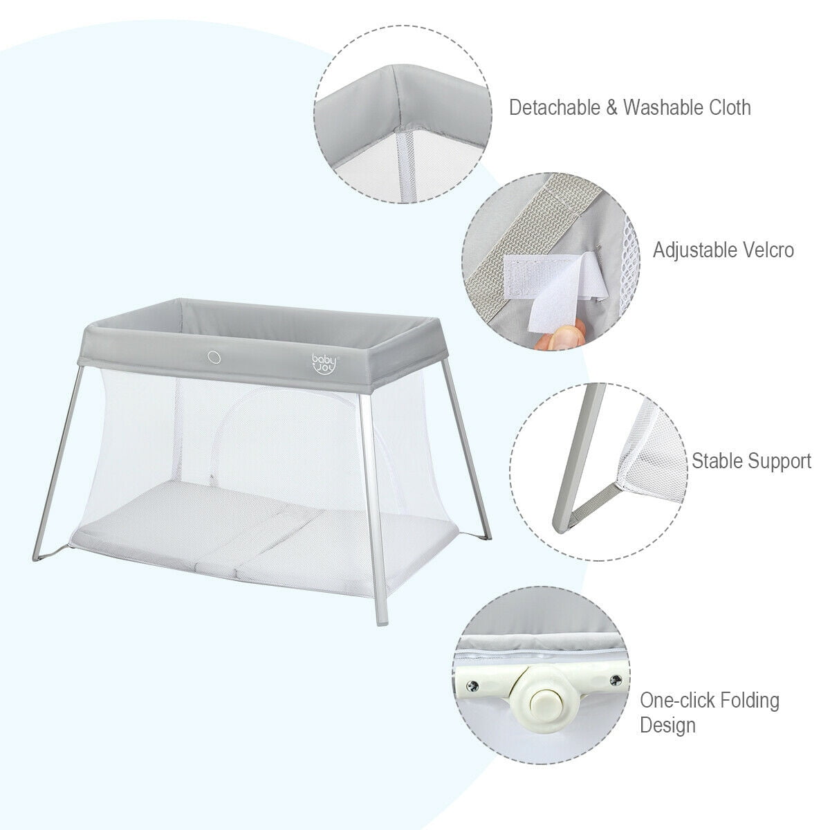 Gymax Gray Foldable Baby Playpen Playard Lightweight Crib w/ Carry Bag For Infant, Unisex