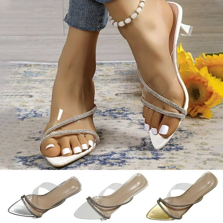 

Cethrio Women s Strappy Block Heel Sandals- Wide Width on Clearance Slides Sandal Chunky Heel Mid Heel White Dressy Sandals/ Slides Size 8.5