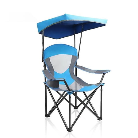 MF Studio Folding Camping Chair with Shade Canopy  Heavy Duty Steel Frame with Carry Bag and Cup Holder  Blue