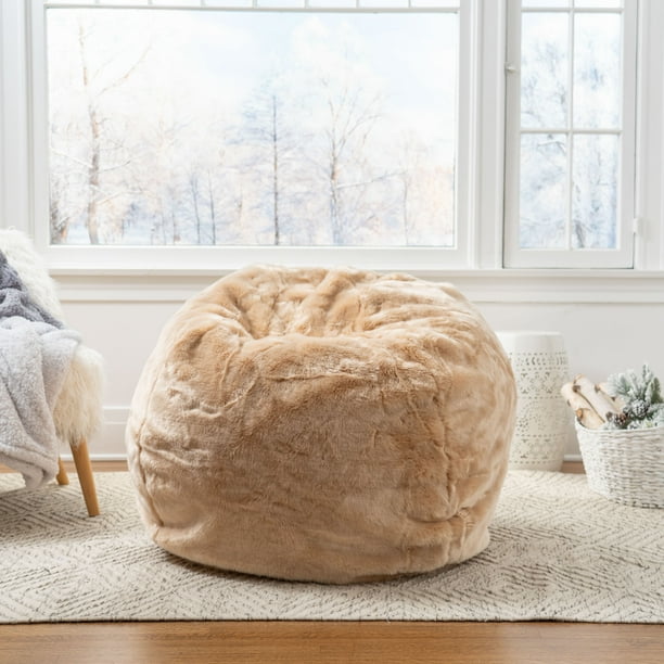 Noble House 3' Faux Fur Bean Bag Chair, Tan