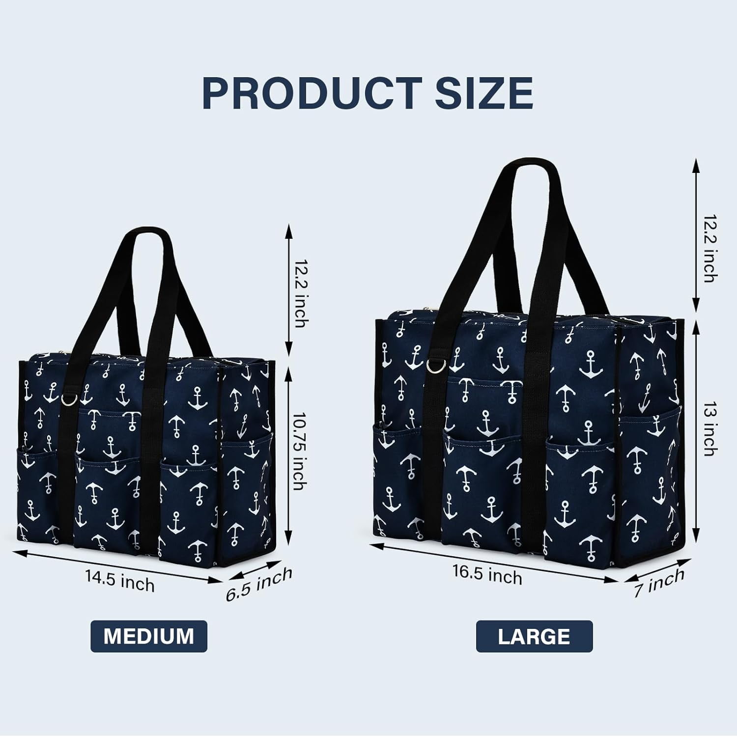 Omlopp Large Tote Bag for Women Waterproof with 12 Pockets Top Zipper Closure Utility Teacher Nurse Bags for Work School-Anchor-Large