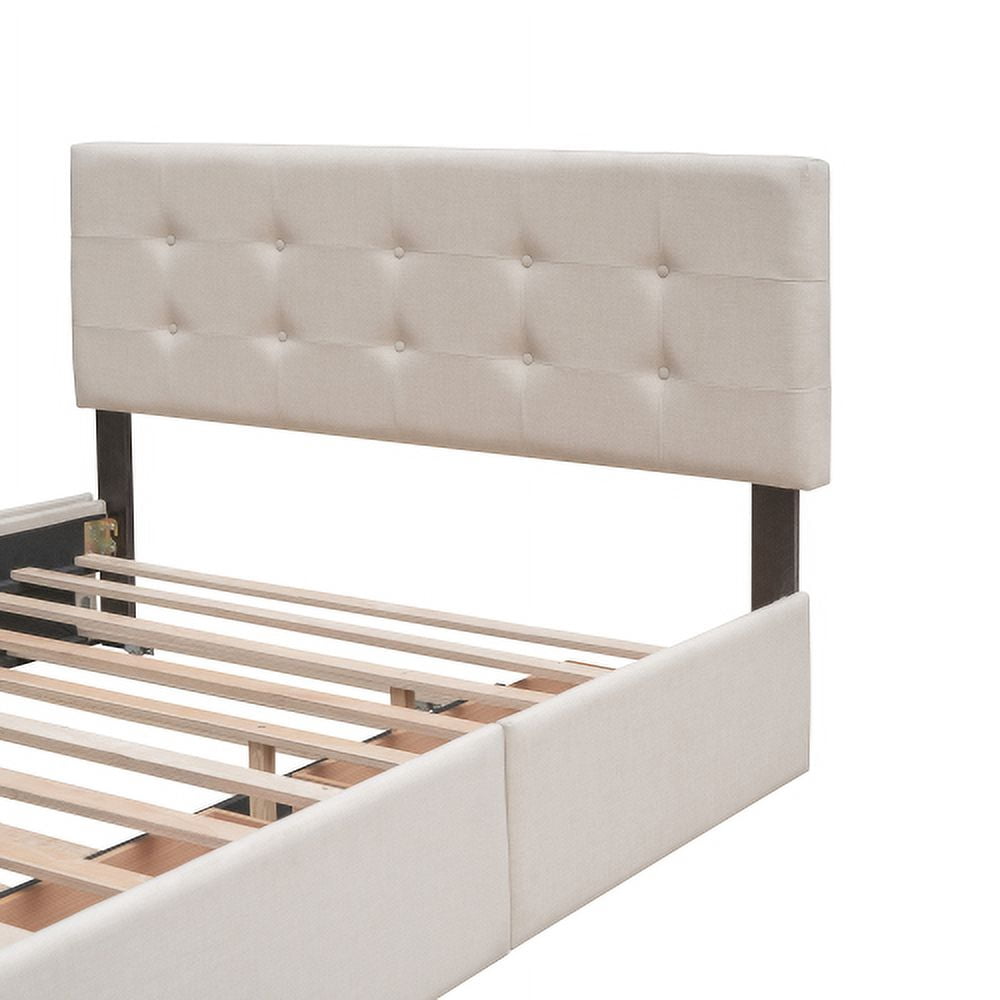 Upholstered Queen Size Bed with 4 Storage Drawers,Upholstered Platform Bed Frame with Stud Trim Headboard and Footboard,Velvet Queen Storage Bed for Teens Adults,Blue