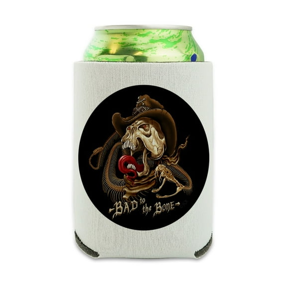 Bad To The Bone Skull Snake Biker Motorcycle Western Can Cooler - Drink Sleeve Hugger Collapsible Insulator - Beverage Insulated Holder