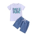 thumbnail image 2 of Yunliwuli Little Boys Summer Shorts Sets Short Sleeve Letter Embroidery Tops and Drawstring Shorts Sets, 2 of 10