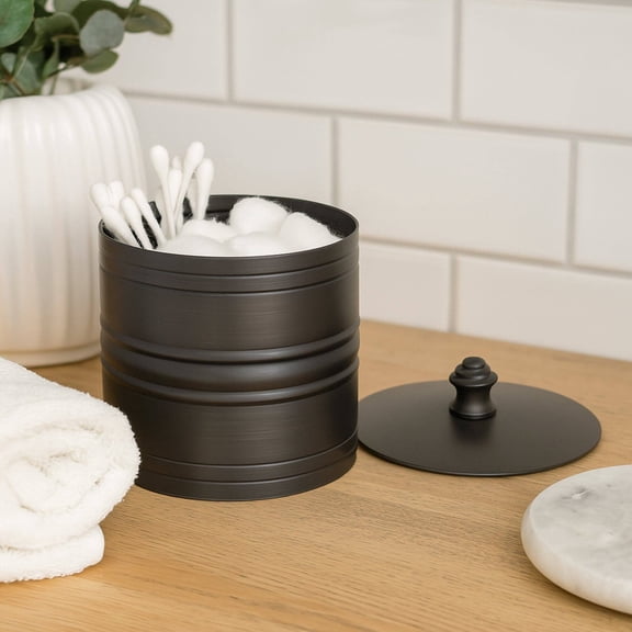 Stainless Steel Vanity Jar | Stylish Storage for Cotton Swabs,Sponges & Bath Salts | Decorative Canister for Bathroom,Bedroom | Oil Rubbed Bronze Finish
