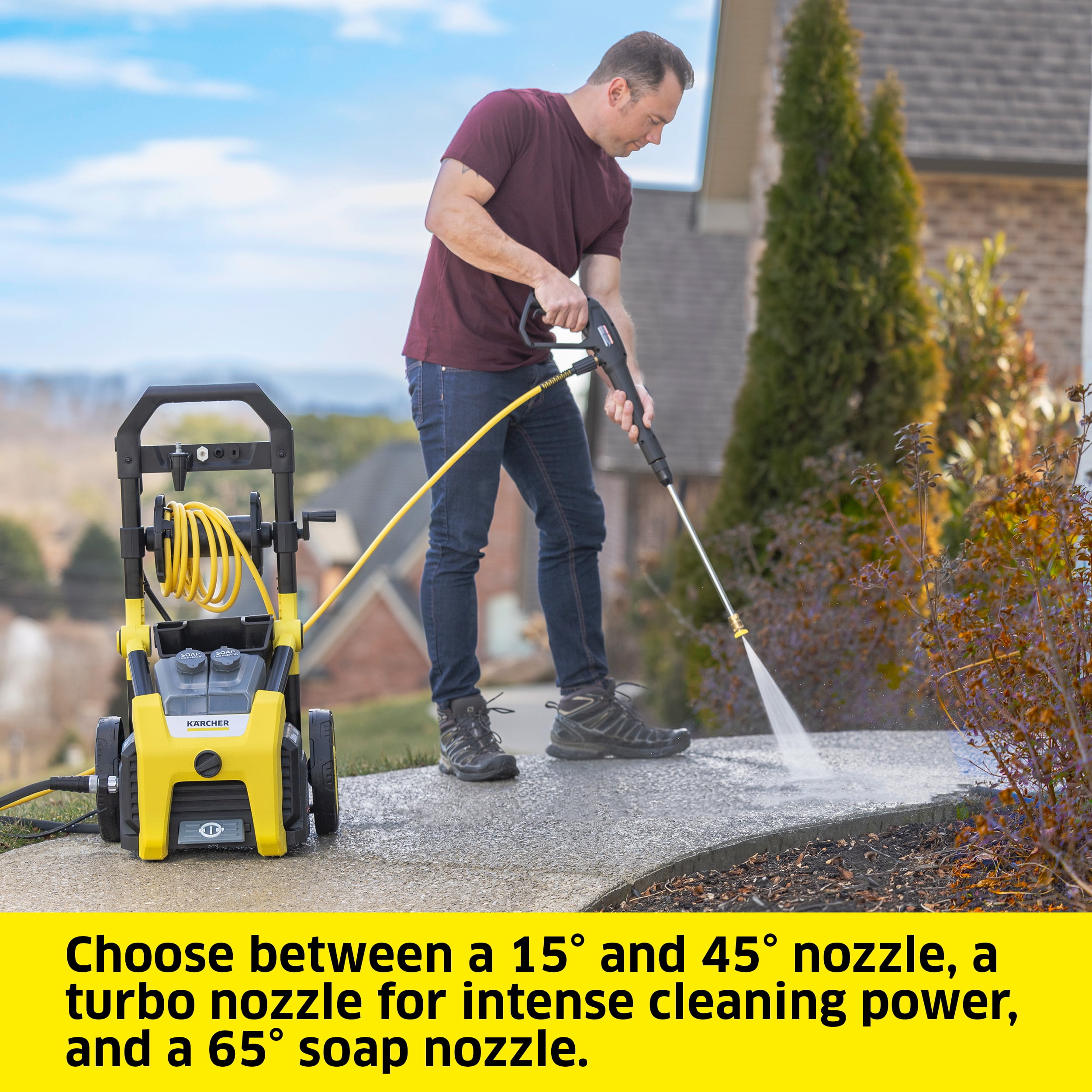 Kärcher Pressure Washer K2300PS, CETA Certified, 4 Spray Nozzles, Detergent Tank, Hose Reel, For Cars, Driveways, Siding, Patios, 1.2 GPM