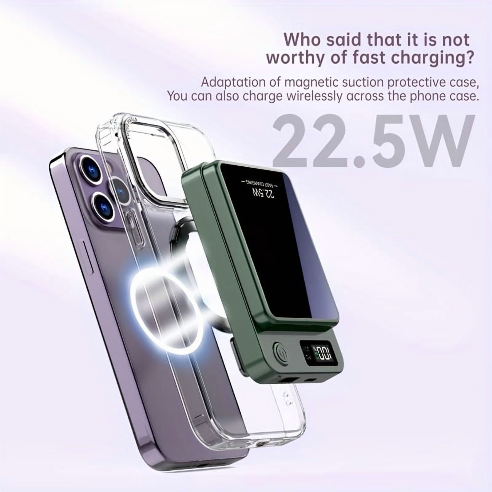 Portable 10000/5000Mah Magnetic Wireless Charger 22.5W PD QC Fast Charging USB-C Power Bank for Android
