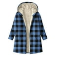 thumbnail image 3 of CFLVAEK Fleece Lined Jackets for Women with Hood Fashion Plaid Graphic Hooded Jacket Thermal Fall Winter Zip Up Long Sleeve Outwear with Pockets Blue L, 3 of 8