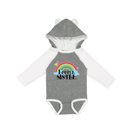 

Inktastic Little Sister Outfit Cute Rainbow Gift Baby Girl Long Sleeve Bodysuit