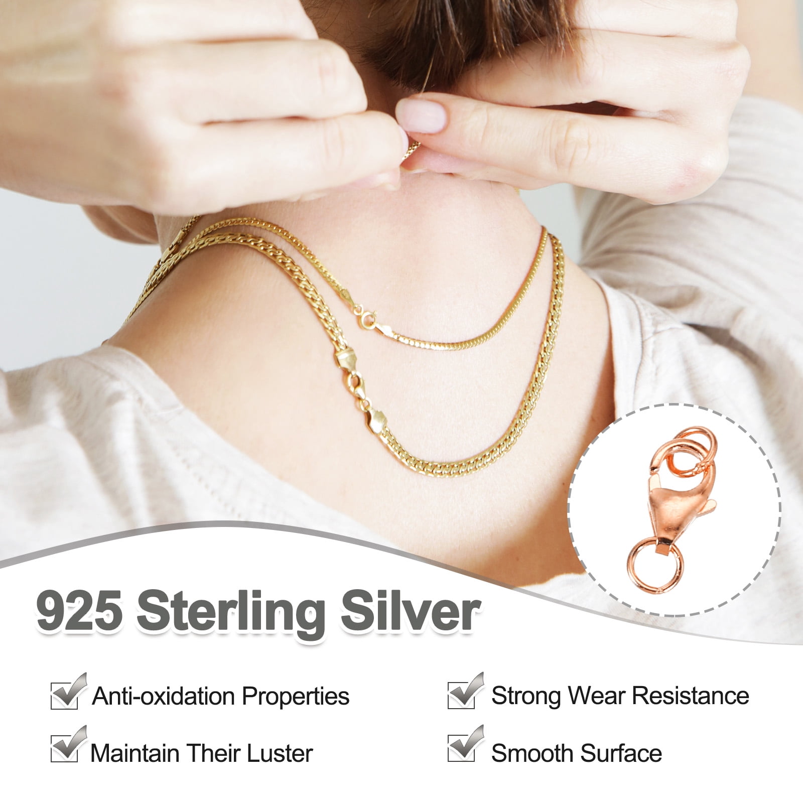 8mm Lobster Clasp with Closed Jump Rings, 12 Set Lobster Claw Clasp, Rose Gold