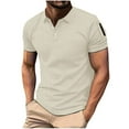 thumbnail image 1 of pstuiky camisetas para hombre, Blusa informal de manga corta con cuello vuelto, botones, bolsillos y cremallera de color liso para hombre camisas casuales para hombre l, 1 of 5
