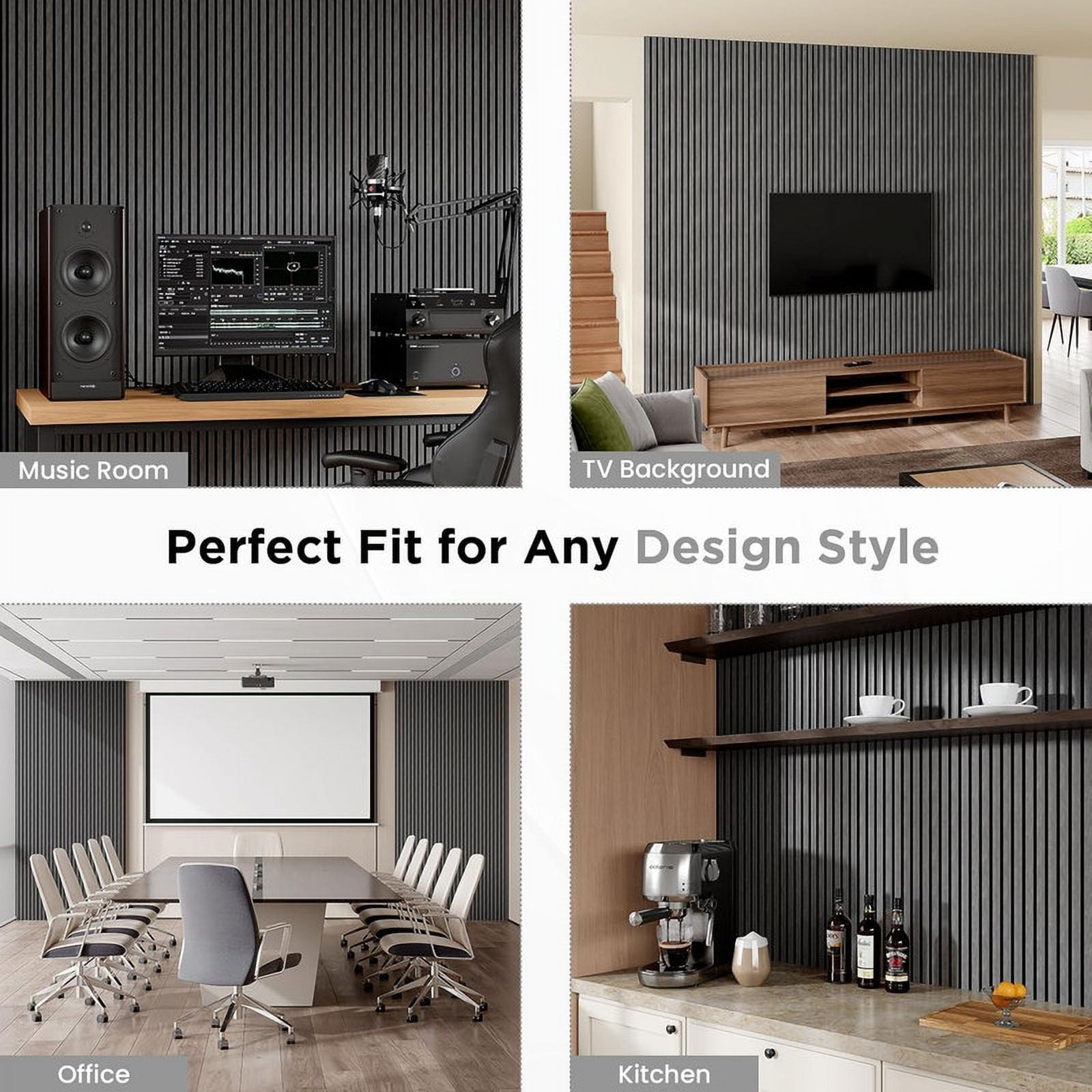Easy4Home 4Pcs Wood Slat Acoustic Panels 94.5" x 12.6" Soundproof Wall Panels,Dark Gray