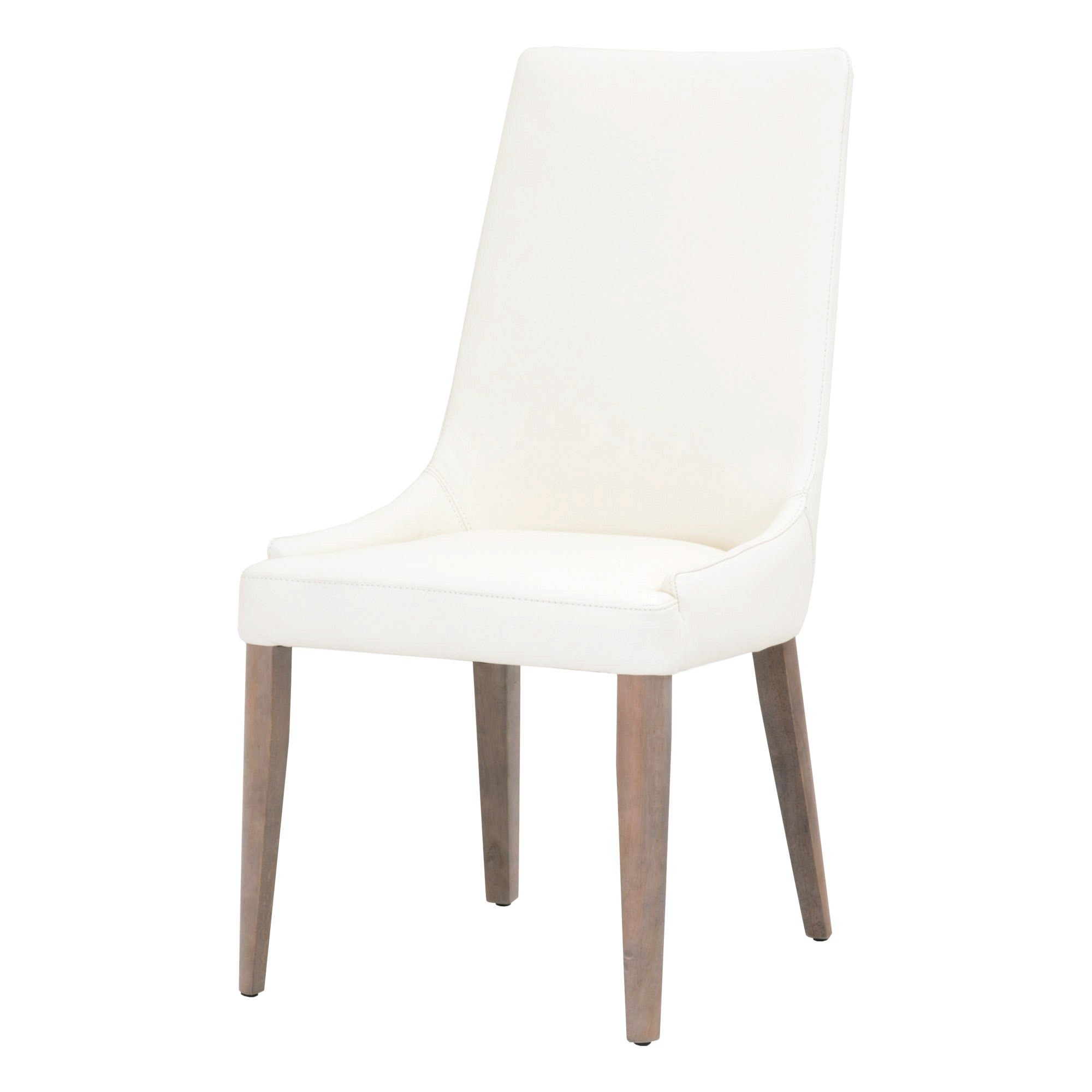 Curved Dining Chair with Round Tapered Legs, Set of 2, White and Brown