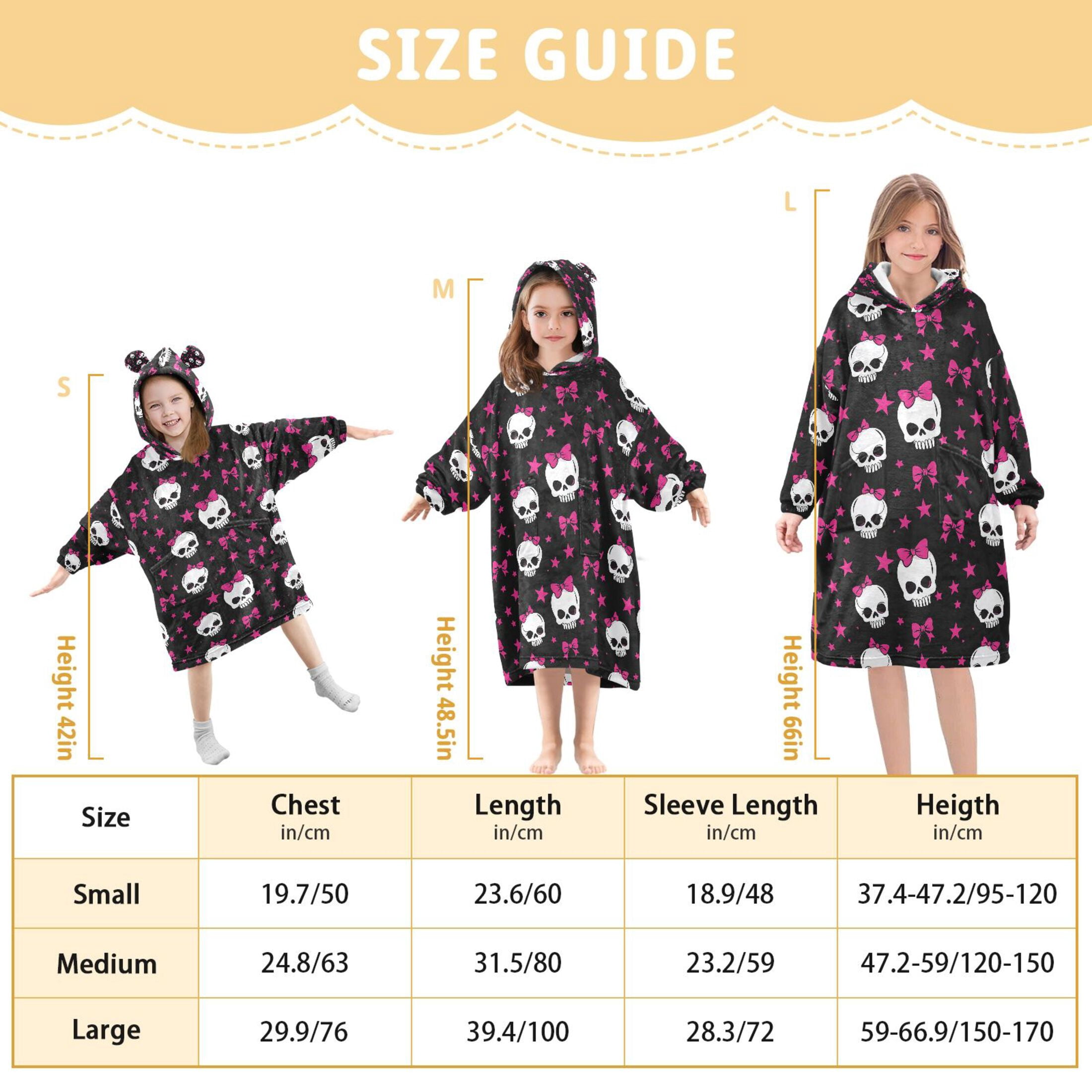 joogoo Wearable Blanket Skull with Bows Hoodie for Oversized Sherpa Hooded 3-14 YR M