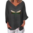 thumbnail image 1 of T-Shirt pour Femmes Col Rond en V Décontracté en Coton Chandail Hauts Libellules T-Shirt pour Dames Haut, 1 of 4