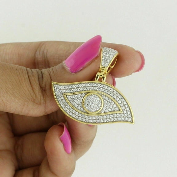 Forever Jewels 2Ct Round Cut Moissanite Women Evil Eye Pendant 14K Yellow Gold Plated