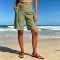 thumbnail image 2 of Bermuda Shorts for Women with Pockets Knee Length Elastic Waisted Long Shorts Casual Workout Side Tie Shorts with Pockets Light Green M, 2 of 7