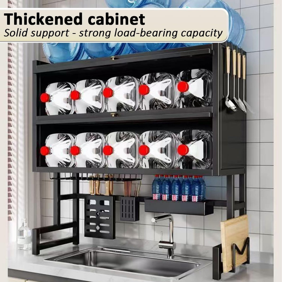4-Tier Over the Sink Dish Drying Rack with Cover, 33.5" Large Dish Rack with Storage Basket, Knife & Cutting Board Holders