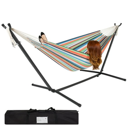 Best Choice Products Double Hammock Set w/ Steel Stand, Carrying Case for Indoor and Outdoor