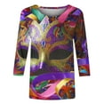 thumbnail image 5 of Penkiiy Blouse Carnaval pour Femmes Mardi Gras Mode Imprimée Décontractée Col Rond Manches 3/4 T-shirt Blouse L Multicolore, 5 of 5