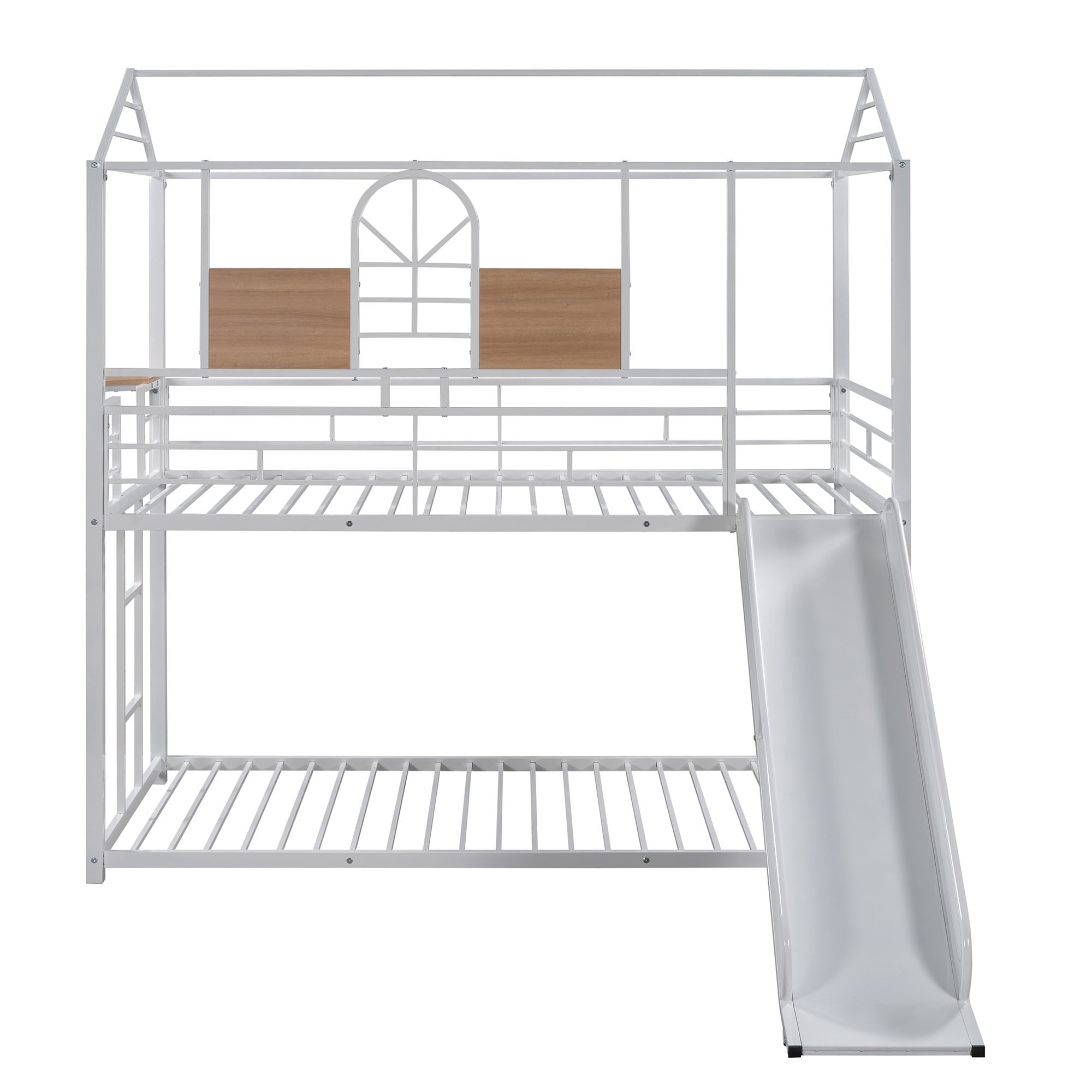 Aukfa Twin over Twin Bunk Bed with Slide, Metal House Bunk Bed for Kids Teens - White