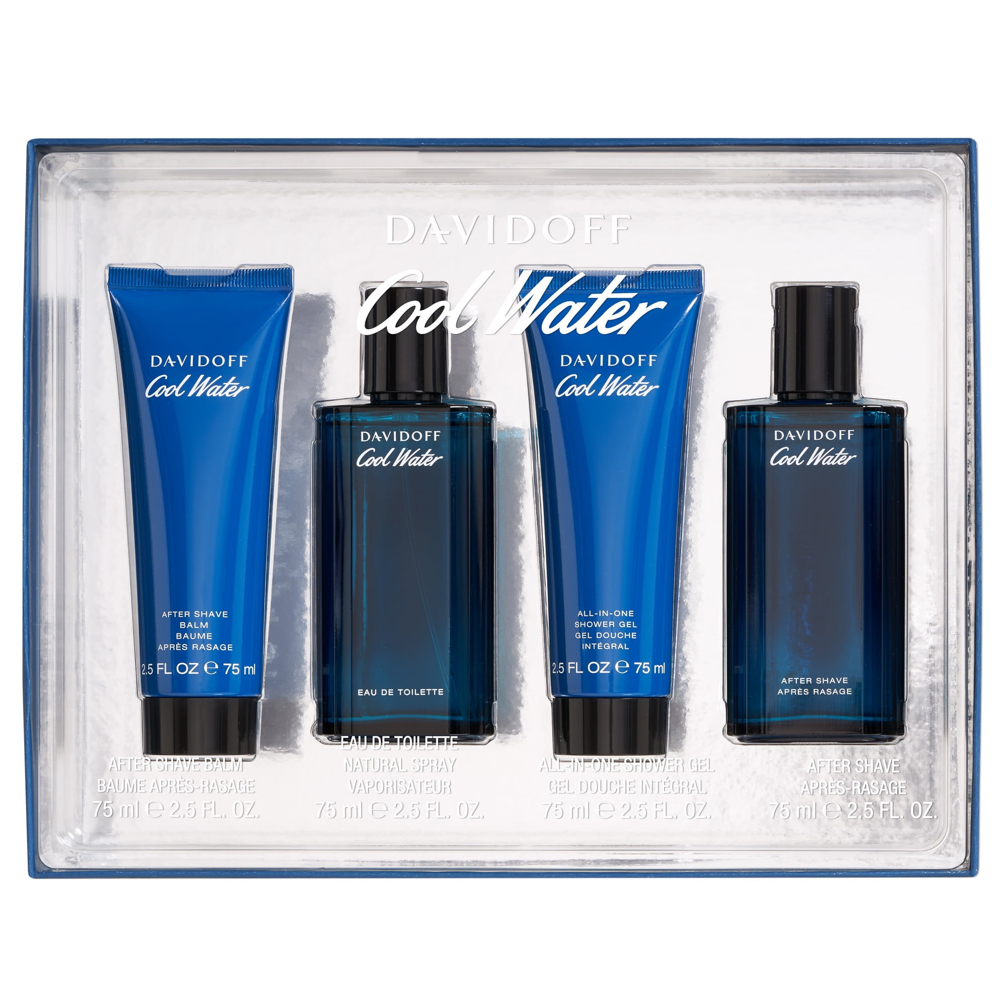 Davidoff Cool Water 4 Pc Gift Set: EDT Spray, After Shave Balm