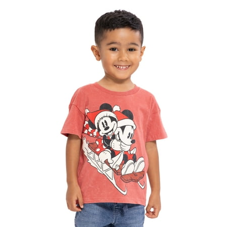 Mickey and Minnie Unisex Toddler Holiday Graphic Tee with Short Sleeves, Sizes 12M-5T