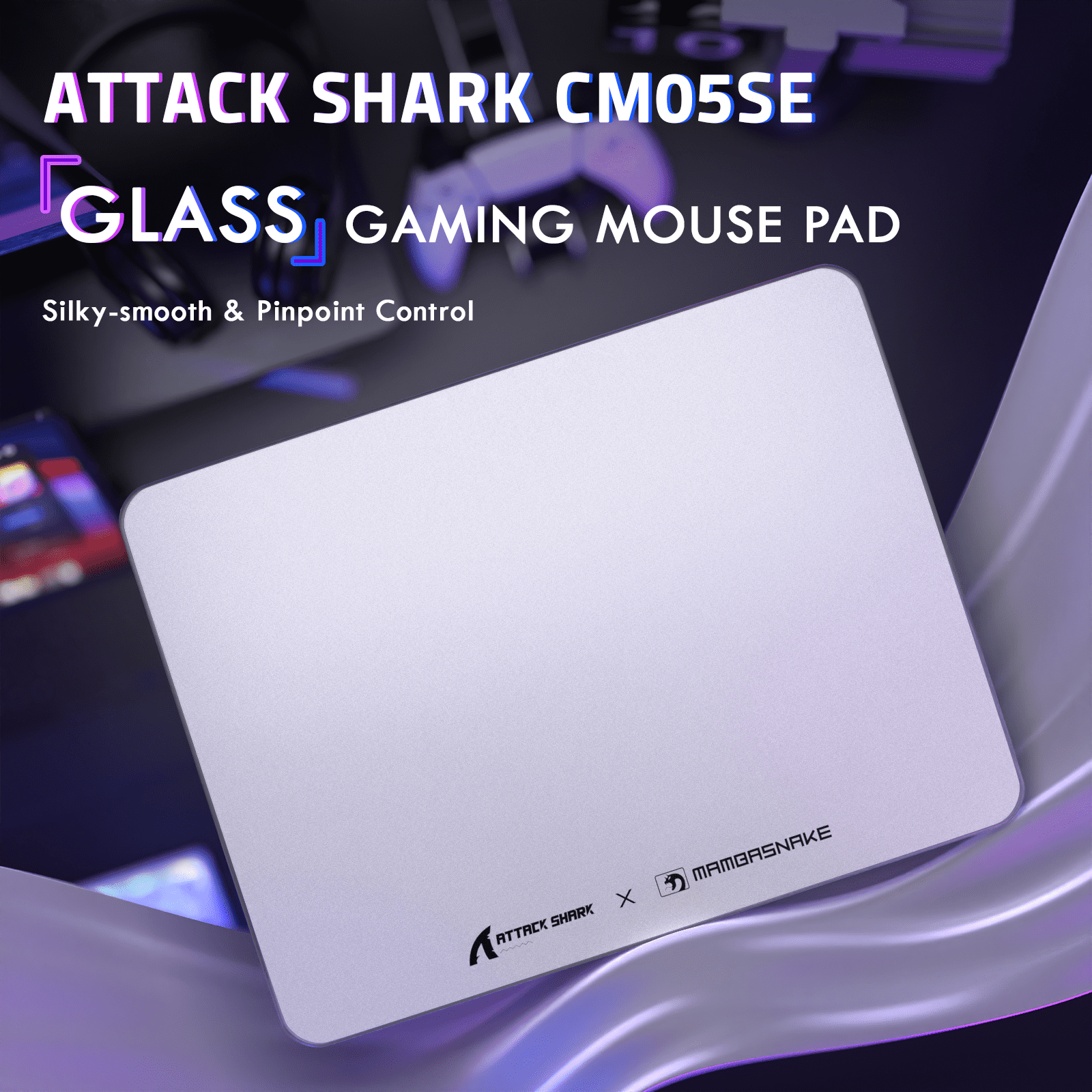 ATTACK SHARK CM05 SE Tempered Glass Mouse Pad, 16.1''×12.2'' Large Hard Gaming Mouse Pad, Nano-Etched Surface, 9H Anti-Scratch, Anti-Slip Base, White