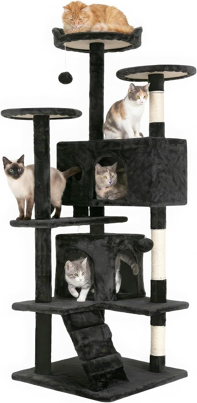 FDW 54" Cat Tree Tower with Condo and Toys, Dark Gray photo 1