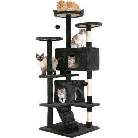 FDW 54in Cat Tree Tower, Scratch Posts, Condo, Toys,Perfect for Active Cats,Dark Gray