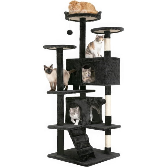 FDW 54in Cat Tree Tower, Scratch Posts, Condo, Toys,Perfect for Active Cats,Dark Gray