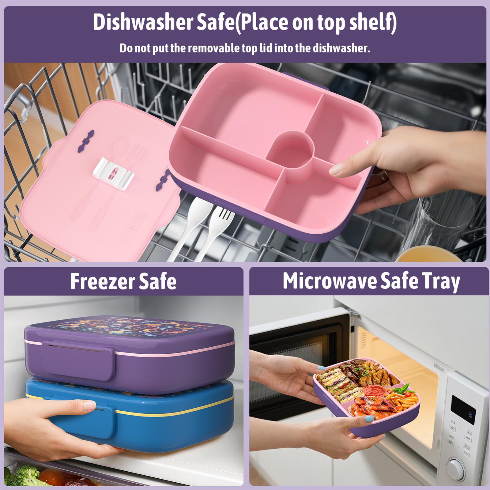 TeSabMi Bento Lunch Box for Kids Insulated Bento Box with Leak Proof Thermos Food Jar  Purple Mermaid