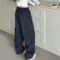thumbnail image 4 of ZXLBBD Girls High Waisted Solid Color Loose Fit Pockets Cargo Pants for Kids Trousers Streetwear Fashion Causal Daily Wear,Navy,Size 14 Y-15 Y, 4 of 4