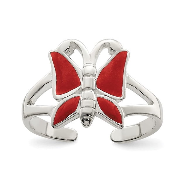Sterling Silver Polished Butterfly with Red Enamel Toe Ring