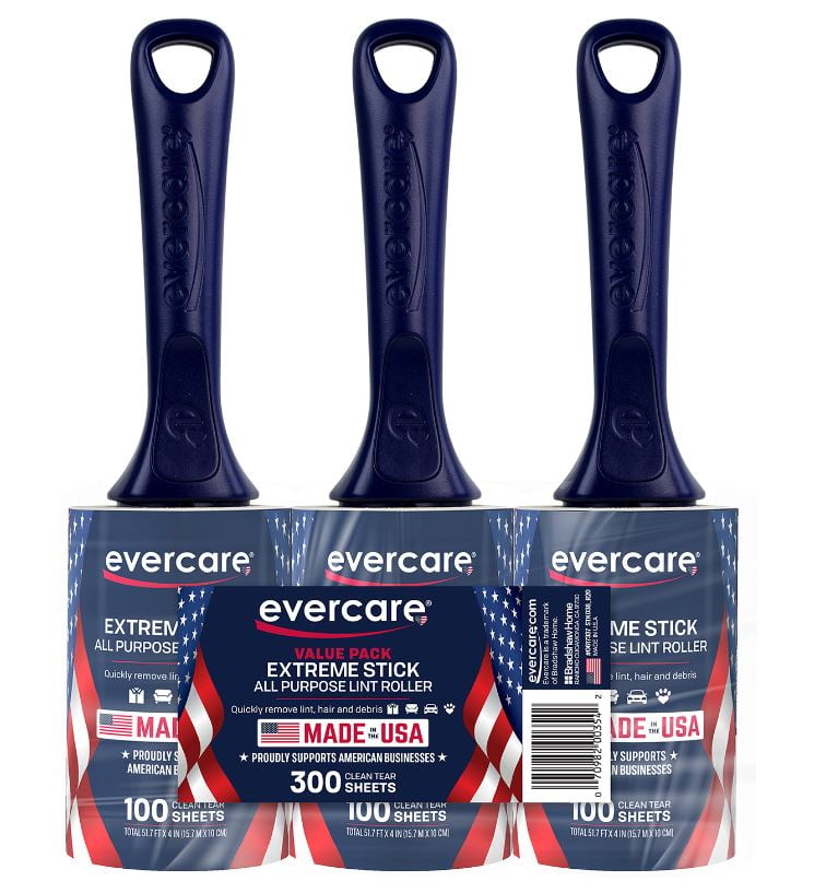 Evercare Extreme Stick All Purpose 100-Sheet Lint Rollers, Pack of 3