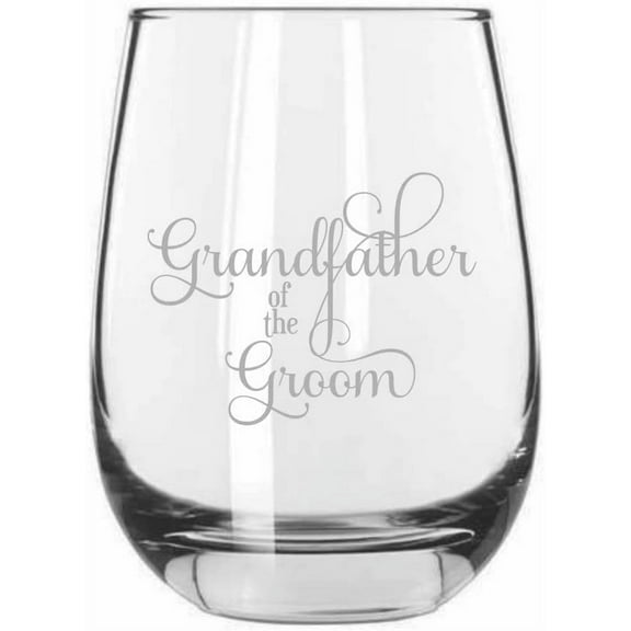 Grandfather Of The Groom Samantha Font Wedding Party Themed Etched 15.25oz Libbey Stemless Wine Glass